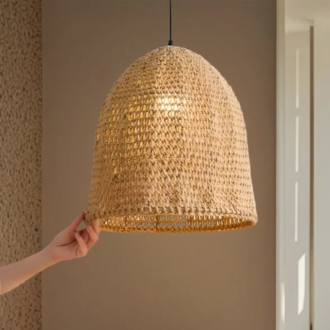 Country Style Rattan Cage Shaped Pendant Light for Living Room Image - 2 | homeyfad