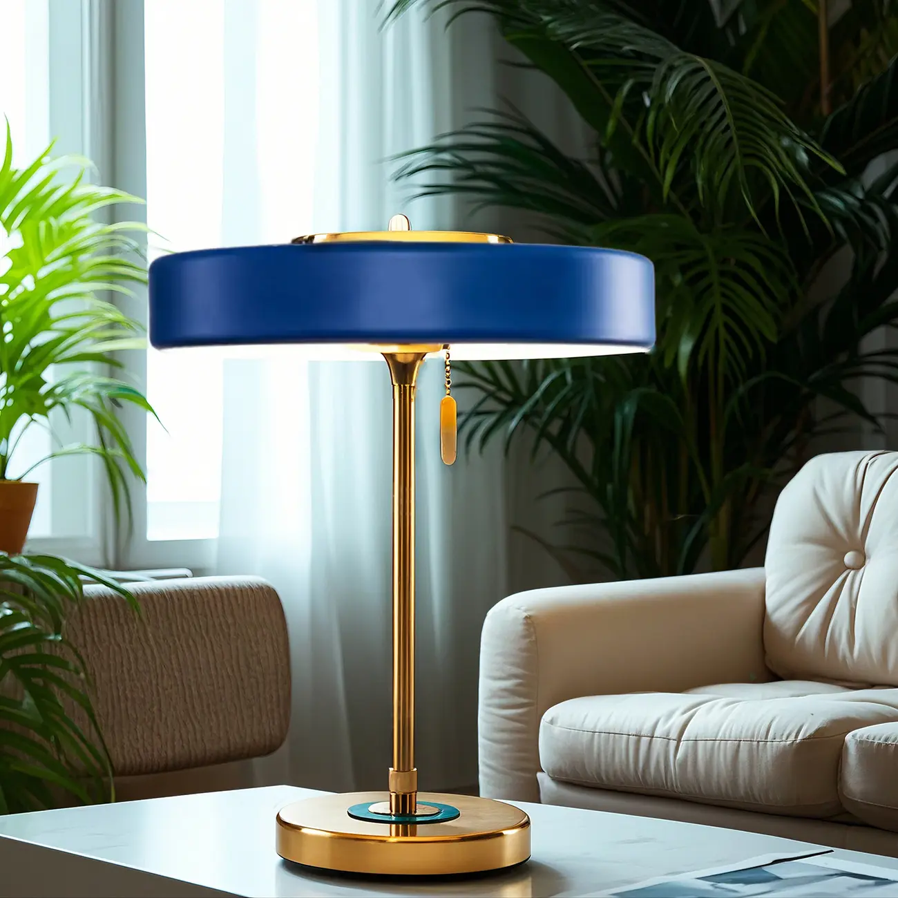 Gold Geometric Bedside Lamp with Pull Chain Switch Image - 3 | homeyfad