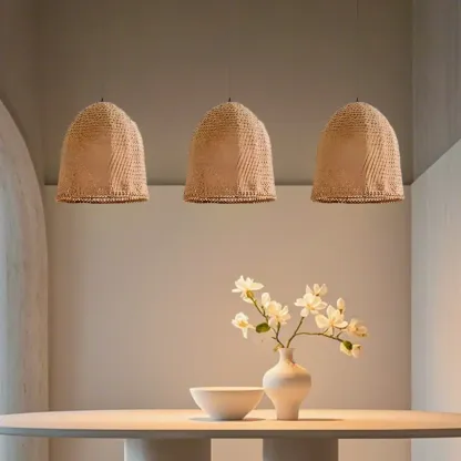 Country Style Rattan Cage Shaped Pendant Light for Living Room Image - 3