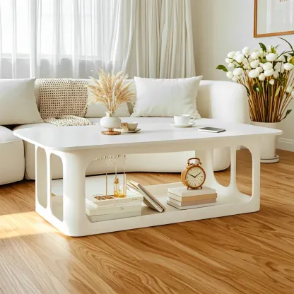 Minimalist Wooden Rectangular Coffee Table with Storage Image - 1