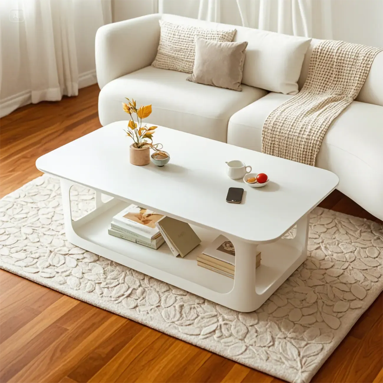 Minimalist Wooden Rectangular Coffee Table with Storage Image - 2