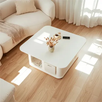 Minimalist Wooden Rectangular Coffee Table with Storage Image - 3