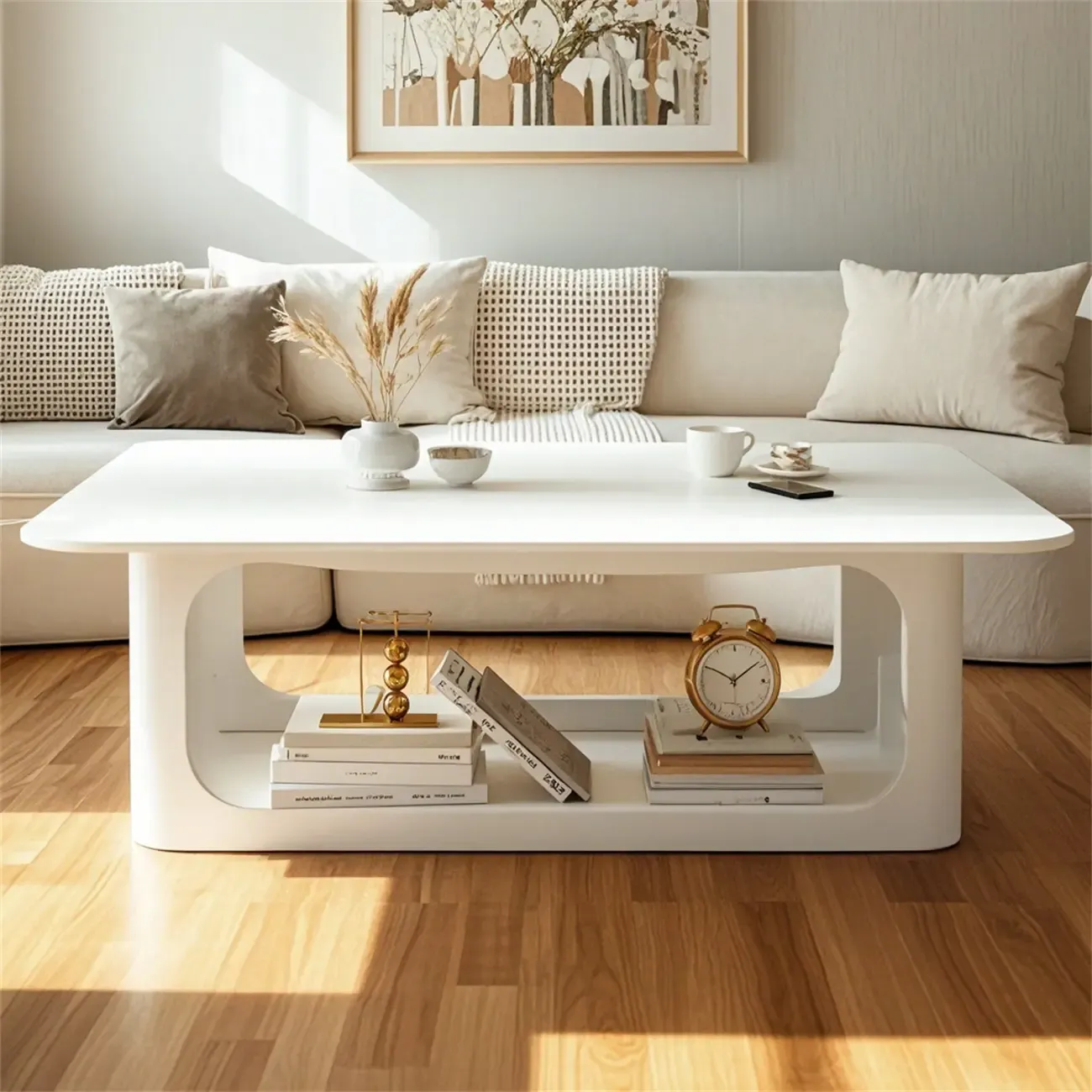 Minimalist Wooden Rectangular Coffee Table with Storage Image - 4