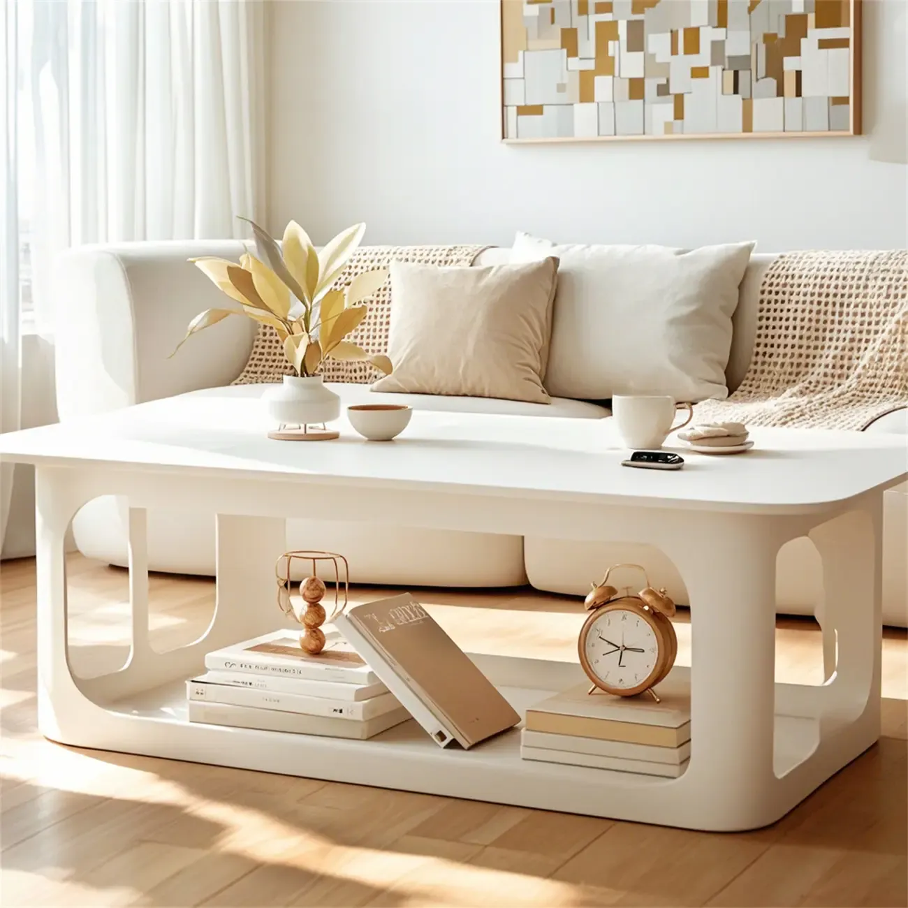 Minimalist Wooden Rectangular Coffee Table with Storage Image - 5