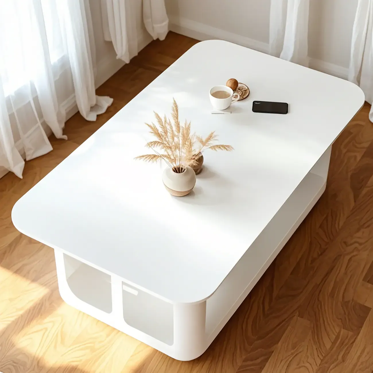 Minimalist Wooden Rectangular Coffee Table with Storage Image - 6