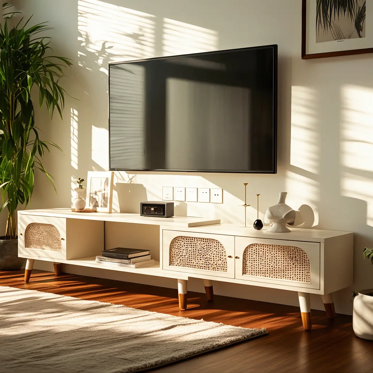 Retro Wooden TV Stand with Storage Cabinets and Shelves Image - 2 | homeyfad