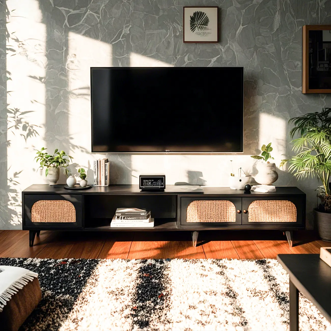 Retro Wooden TV Stand with Storage Cabinets and Shelves Image - 3 | homeyfad