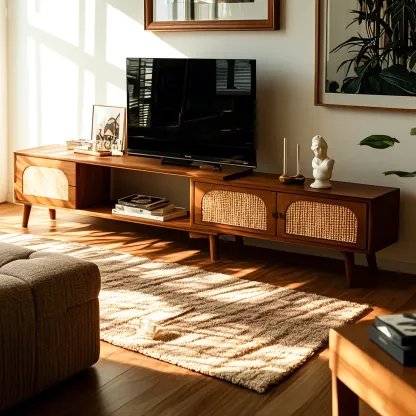 Retro Wooden TV Stand with Storage Cabinets and Shelves Image - 1