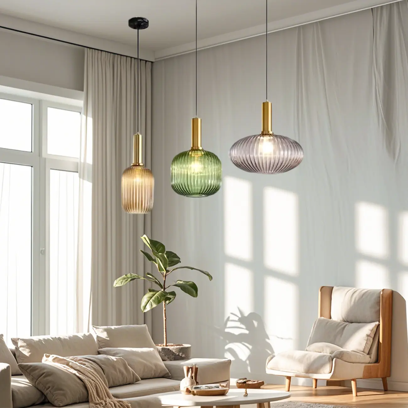 Modern Stained Glass Pendant Light with 3 Sizes for Dining Room Image - 2 | homeyfad