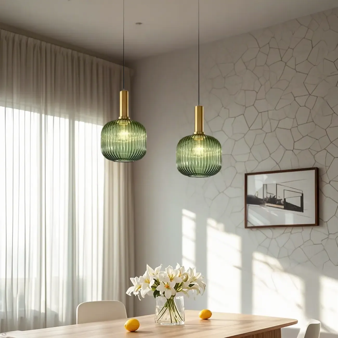 Modern Stained Glass Pendant Light with 3 Sizes for Dining Room Image - 3