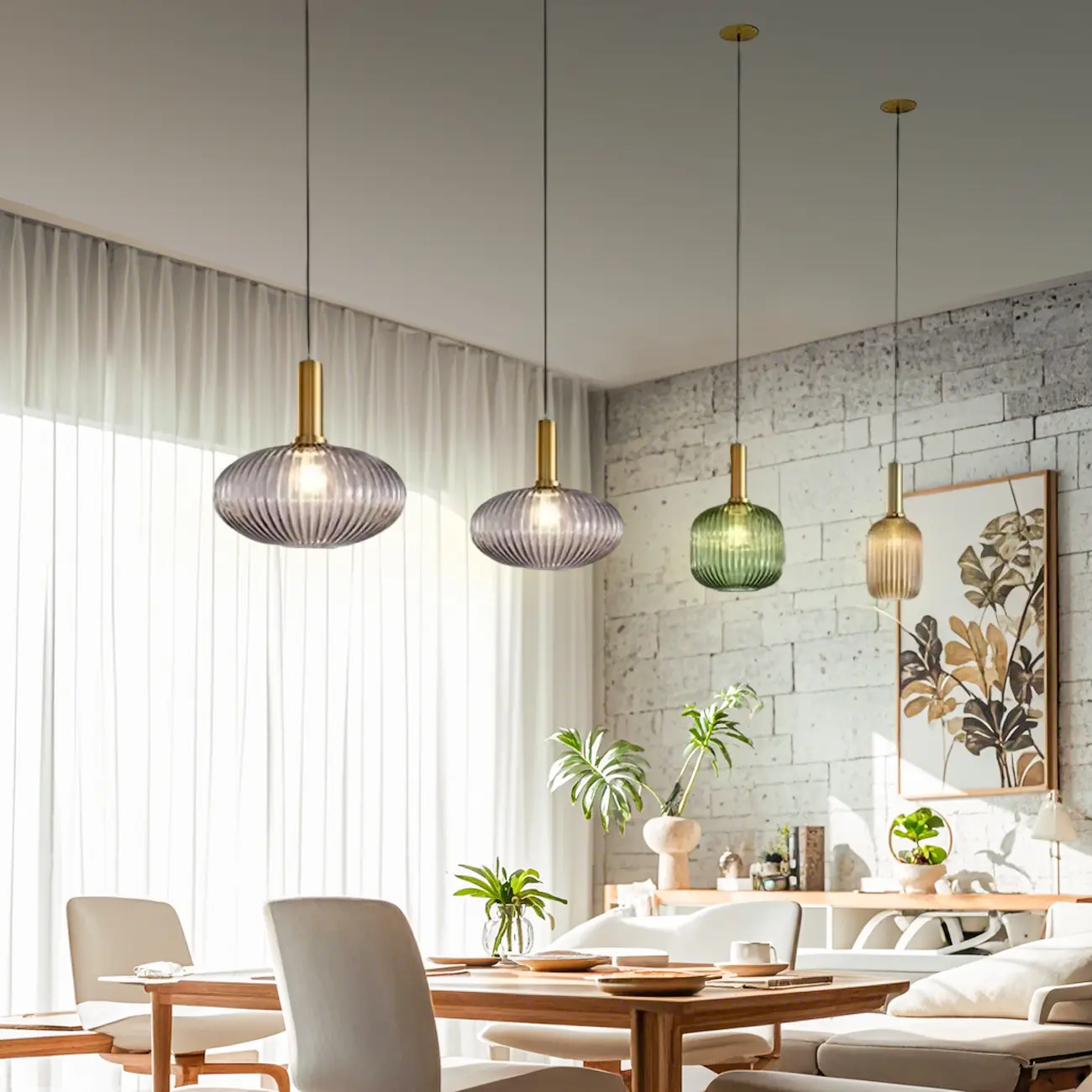 Modern Stained Glass Pendant Light with 3 Sizes for Dining Room Image - 4 | homeyfad