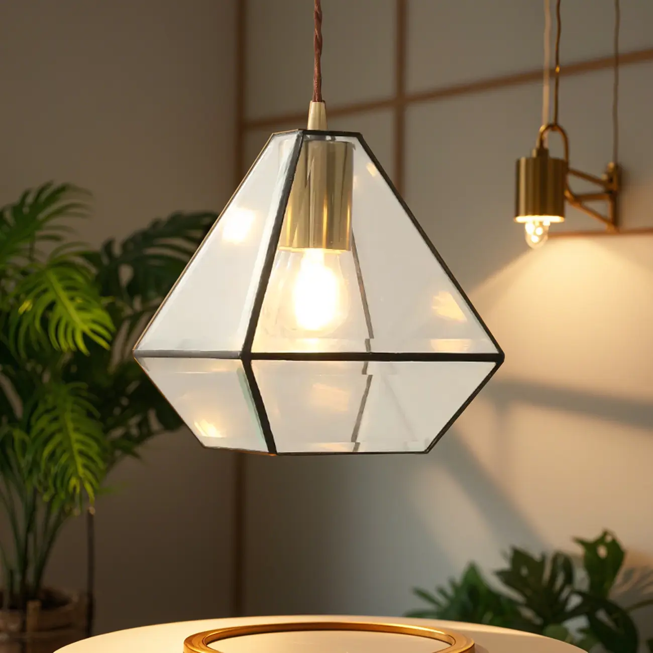 Modern Diamond Shape Glass Pendant Light for Living Room Image - 1 | homeyfad