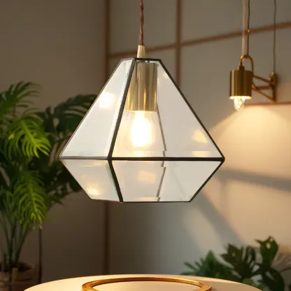 Modern Diamond Shape Glass Pendant Light for Living Room Image - 1