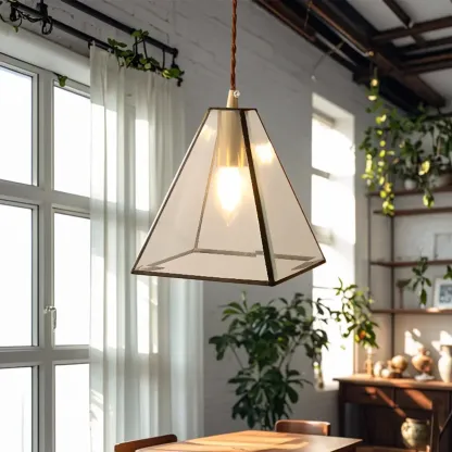 Modern Diamond Shape Glass Pendant Light for Living Room Image - 4