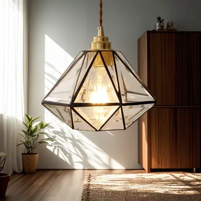Modern Diamond Shape Glass Pendant Light for Living Room Image - 6