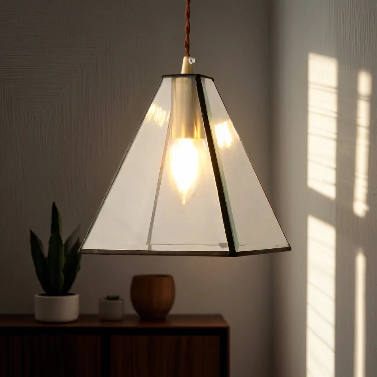 Modern Diamond Shape Glass Pendant Light for Living Room Image - 7 | homeyfad