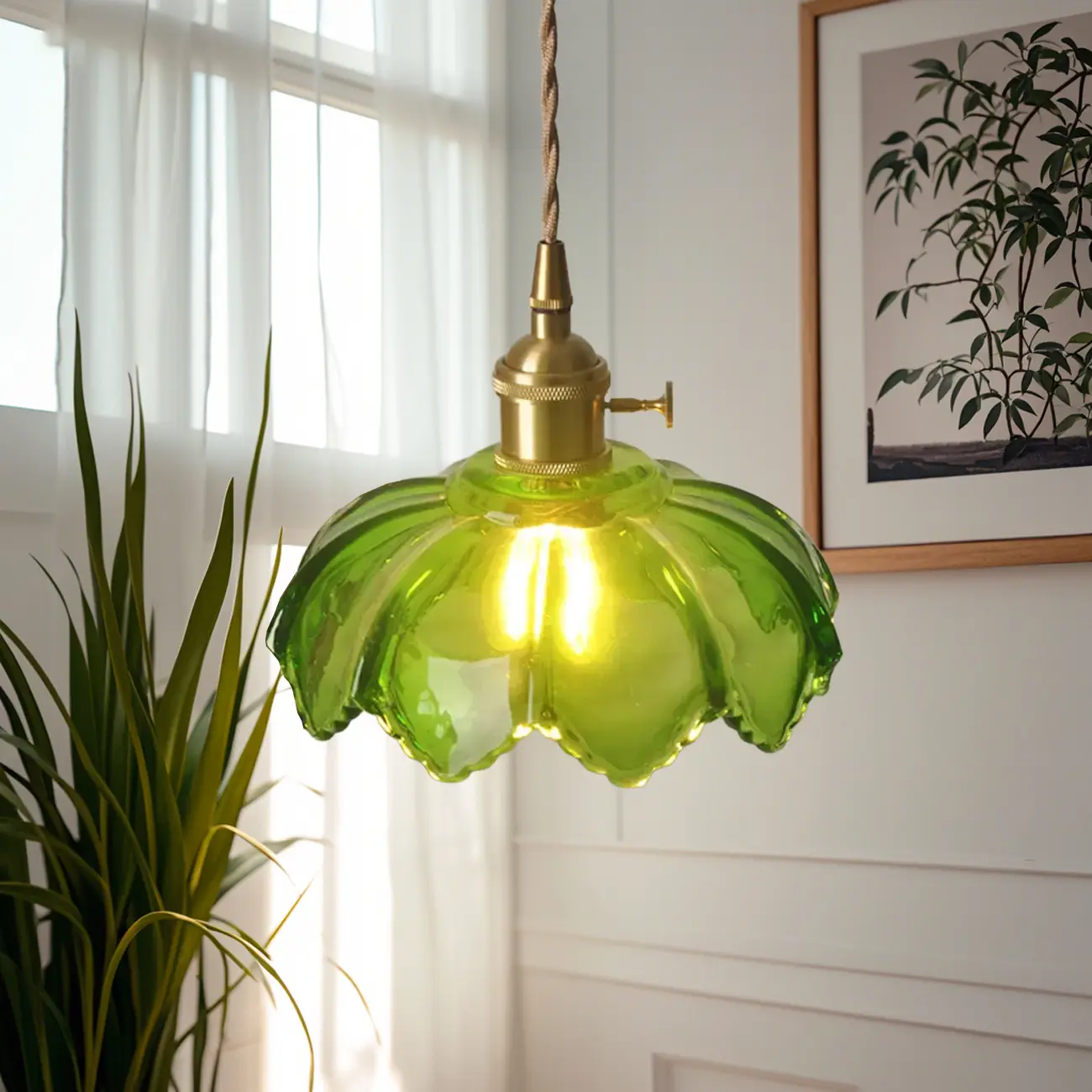 Vintage Green Stained Glass Pendant Light for Living Room Image - 1 | homeyfad