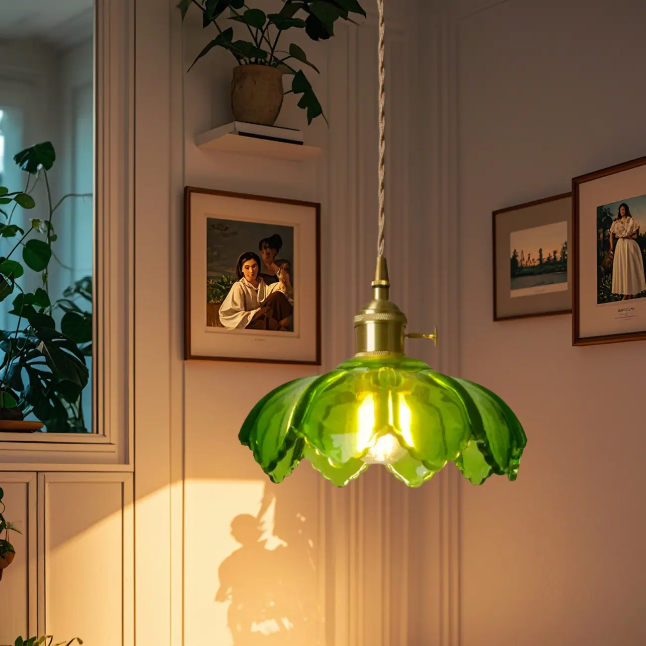 Vintage Green Stained Glass Pendant Light for Living Room Image - 4 | homeyfad