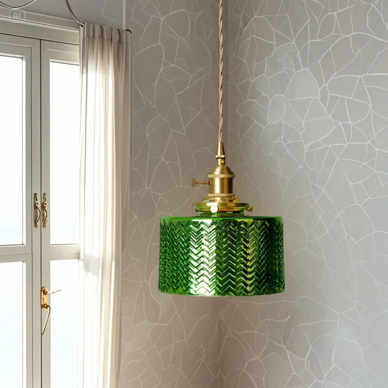 Vintage Green Stained Glass Pendant Light for Living Room Image - 5