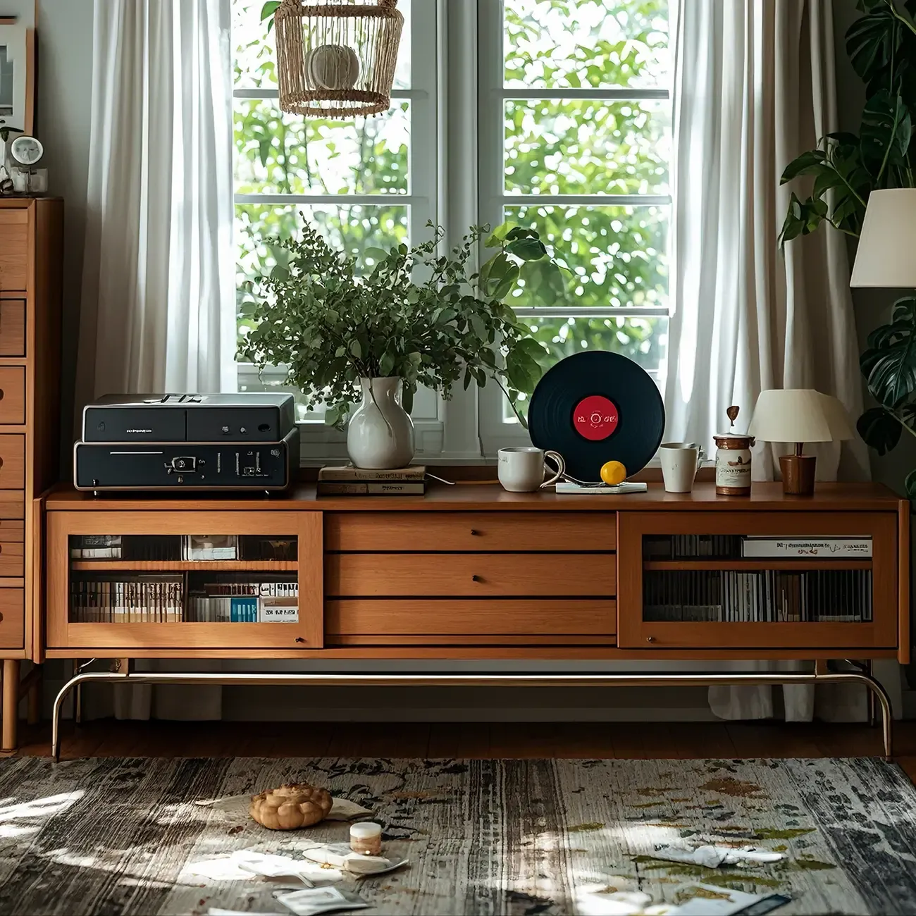Traditional Wooden TV Stand with Flexible Storage for Living Room Image - 1