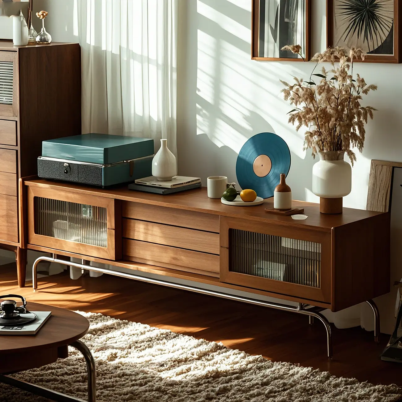 Traditional Wooden TV Stand with Flexible Storage for Living Room Image - 2 | homeyfad