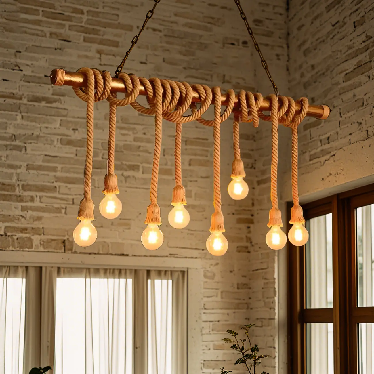 Rustic Rope Island Light with LED Bulb Design Image - 1 | homeyfad