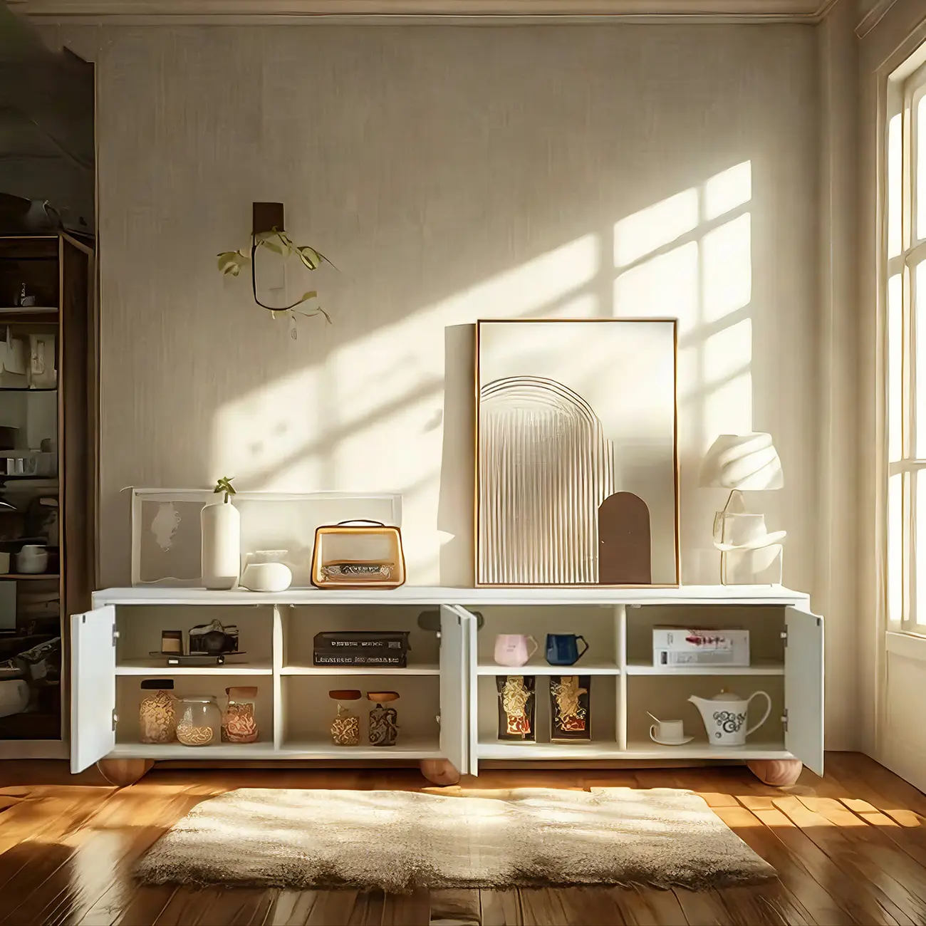 Elegant Stone Rectangular TV Stand with Shelves for Living Room Image - 3 | homeyfad