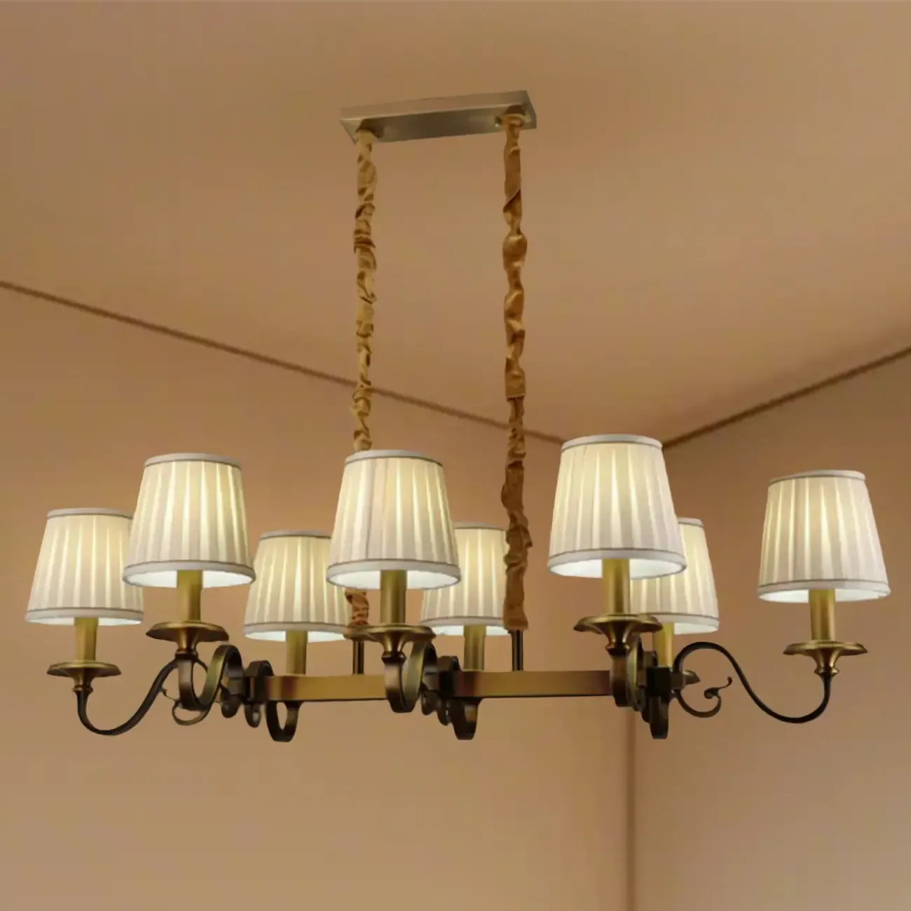 Adjustable Modern Gold Fabric Shade Cylinder Chandelier Image - 4