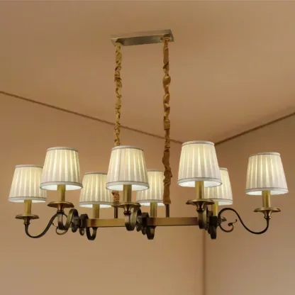 Adjustable Modern Gold Fabric Shade Cylinder Chandelier Image - 4