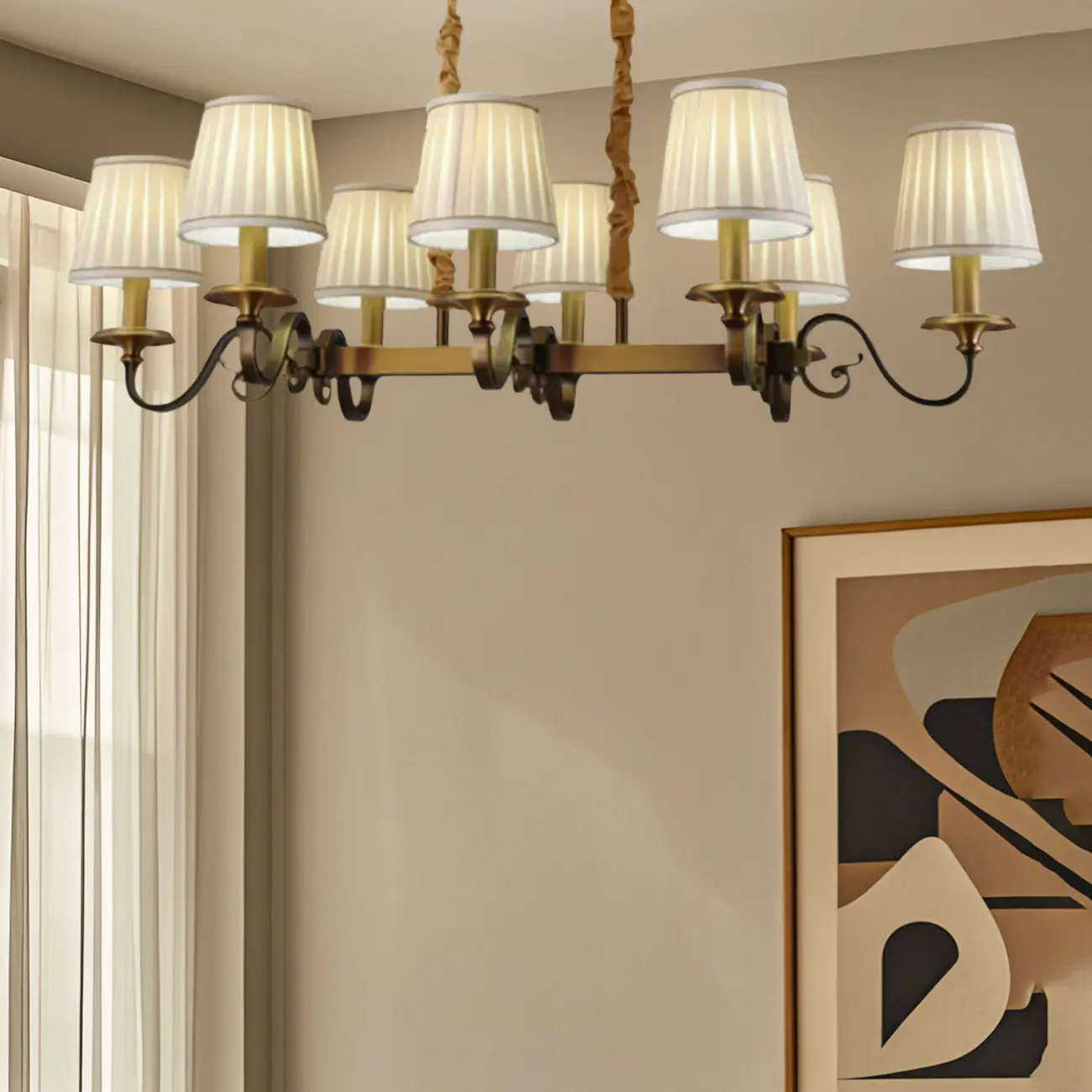 Adjustable Modern Gold Fabric Shade Cylinder Chandelier Image - 15 | homeyfad