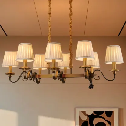 Adjustable Modern Gold Fabric Shade Cylinder Chandelier Image - 5