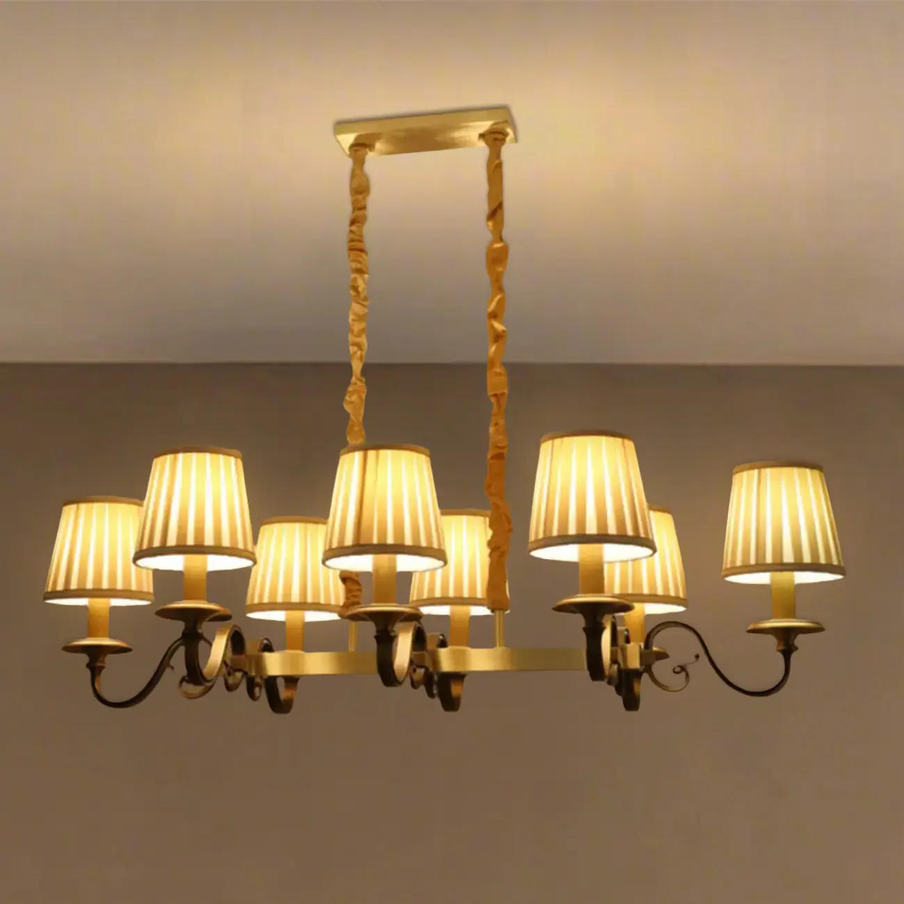 Adjustable Modern Gold Fabric Shade Cylinder Chandelier Image - 1 | homeyfad