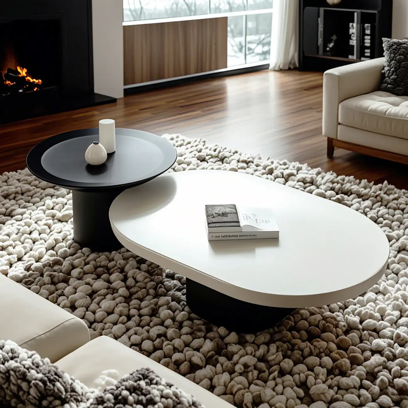 Oval White Wood Modern Coffee Table with Pedestal Base & Tray Top Image - 3