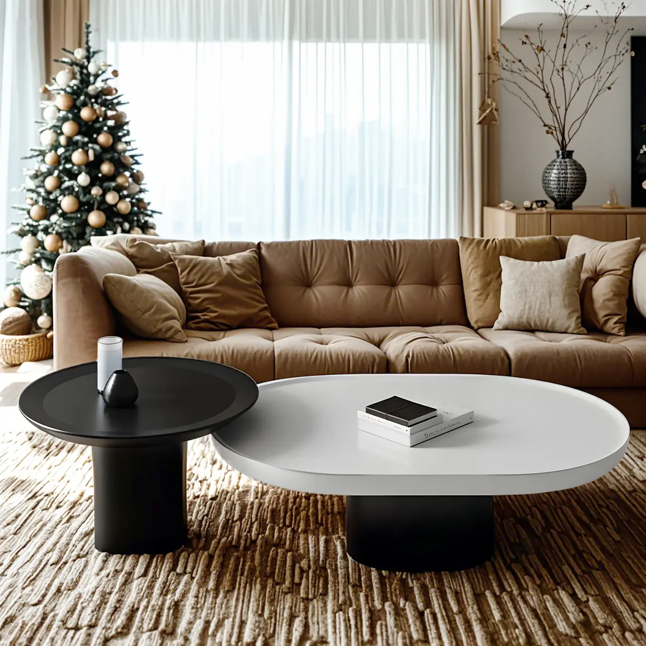 Oval White Wood Modern Coffee Table with Pedestal Base & Tray Top Image - 10 | homeyfad