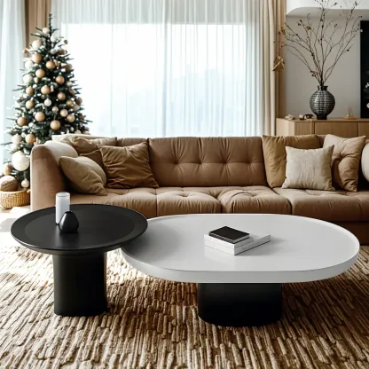 Oval White Wood Modern Coffee Table with Pedestal Base & Tray Top Image - 10