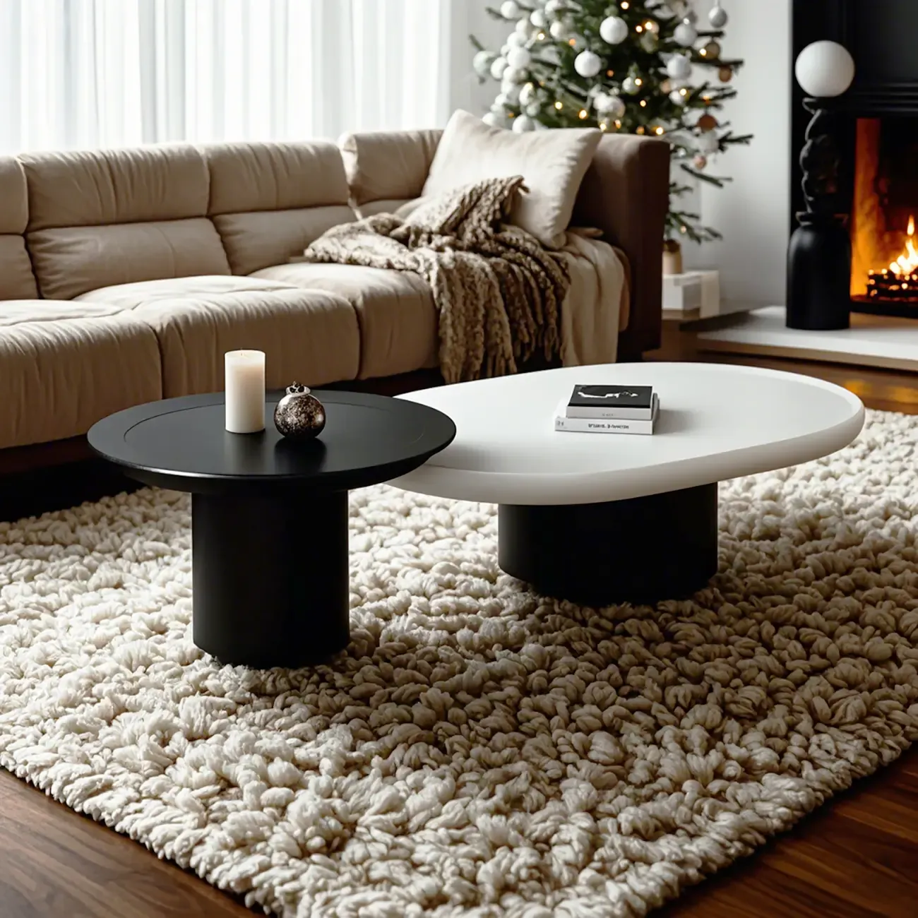 Oval White Wood Modern Coffee Table with Pedestal Base & Tray Top Image - 4