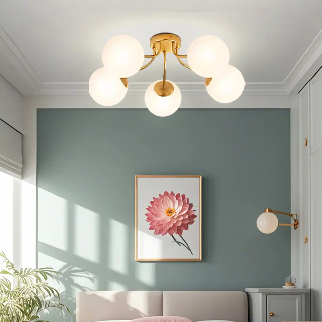 5-Light Globe Glass Modern Gold Semi Flush Ceiling Light Image - 1 | homeyfad