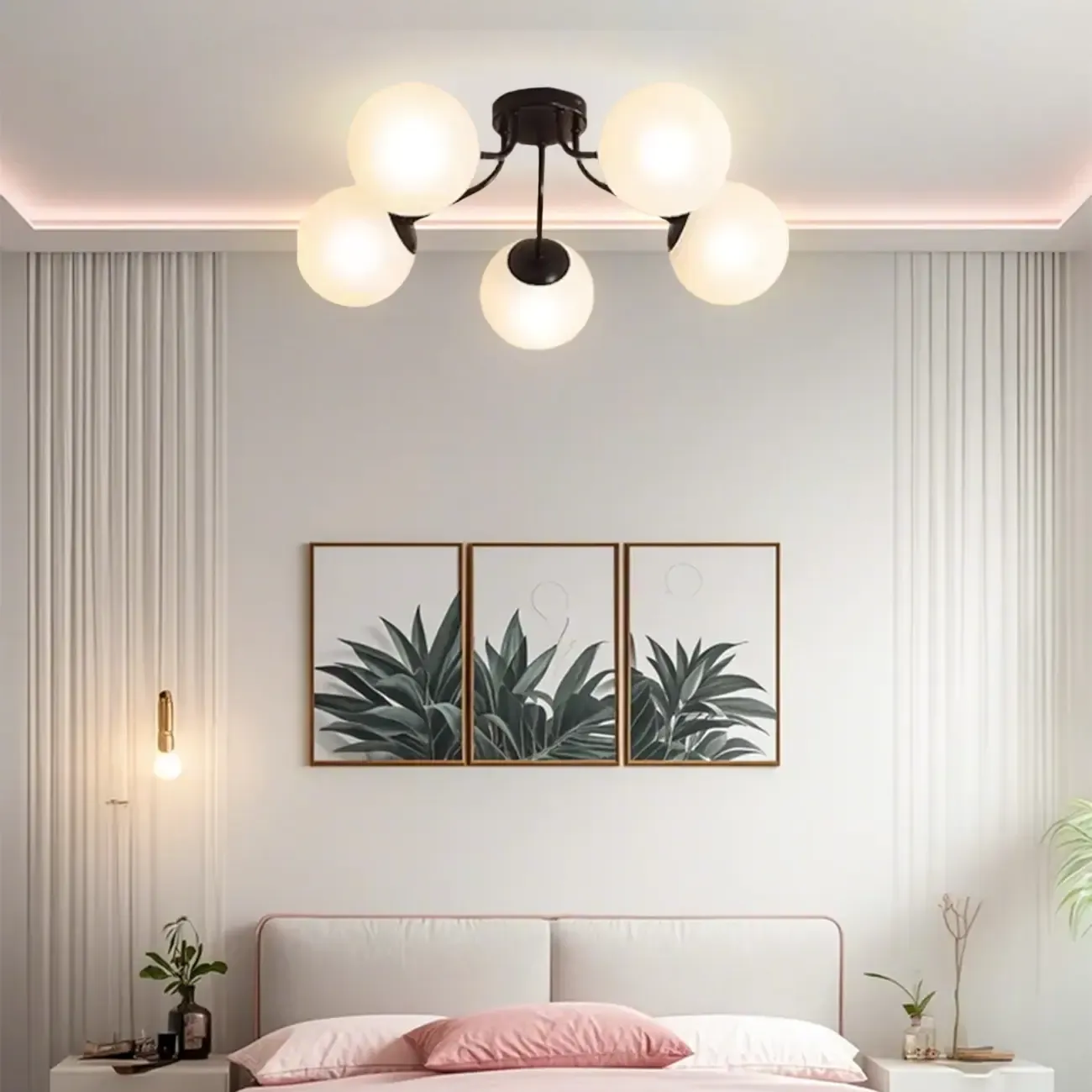 5-Light Globe Glass Modern Gold Semi Flush Ceiling Light Image - 3