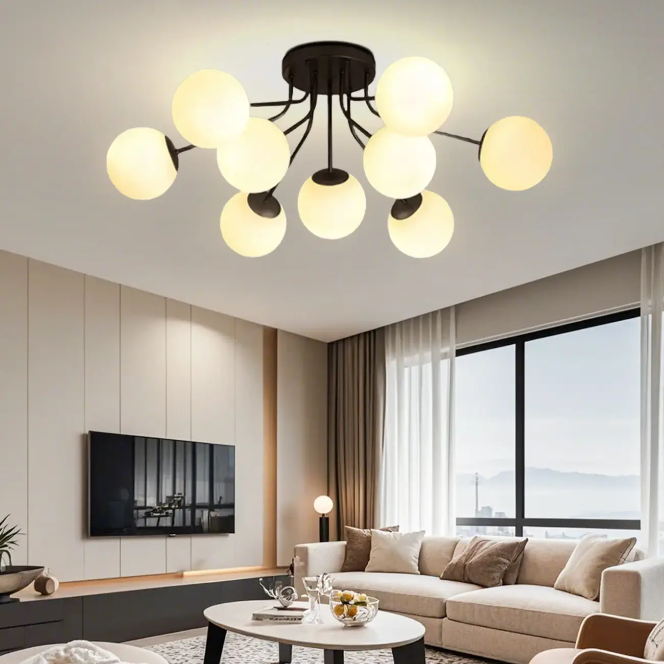 5-Light Globe Glass Modern Gold Semi Flush Ceiling Light Image - 2 | homeyfad