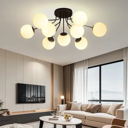 5-Light Globe Glass Modern Gold Semi Flush Ceiling Light Image - 2