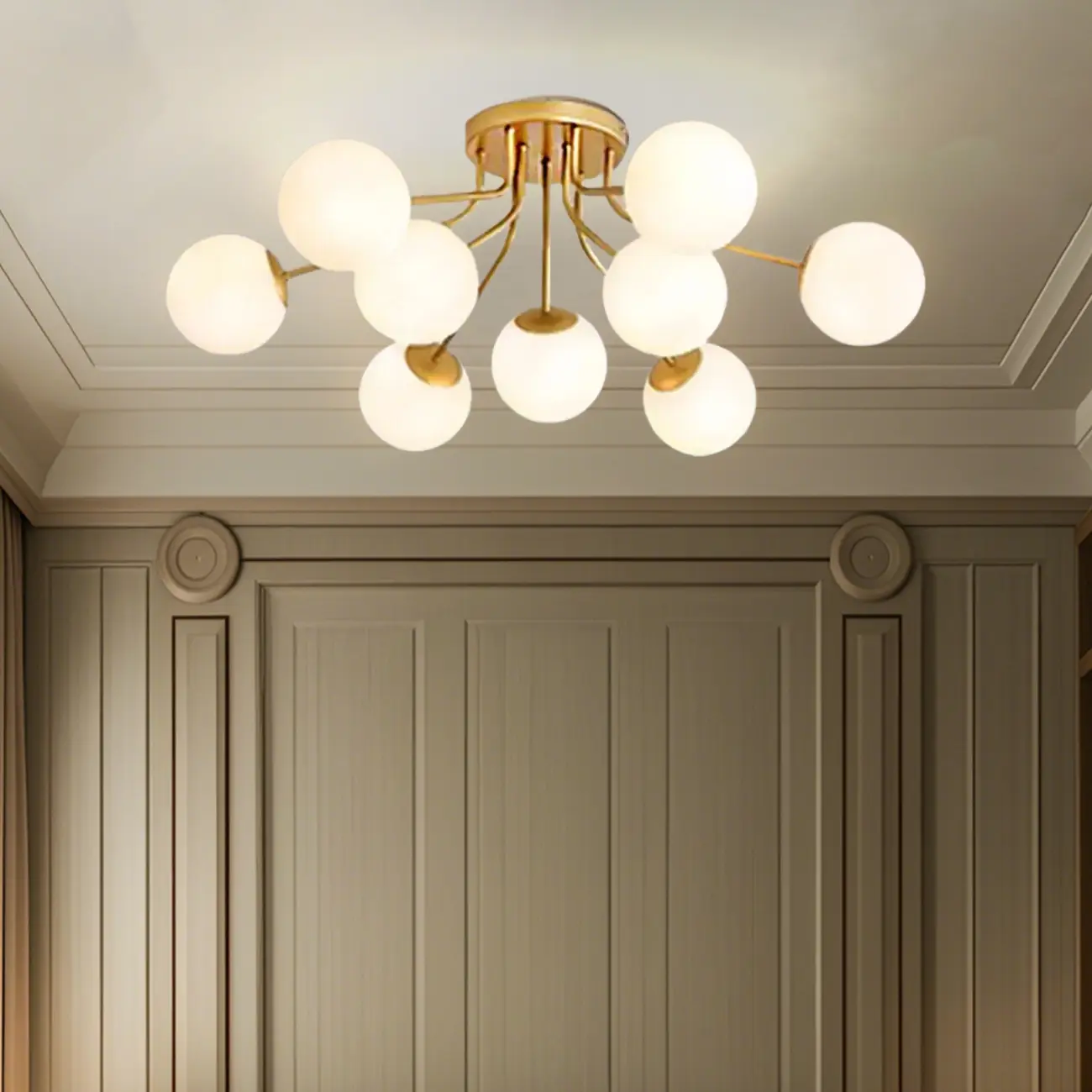 5-Light Globe Glass Modern Gold Semi Flush Ceiling Light Image - 4 | homeyfad