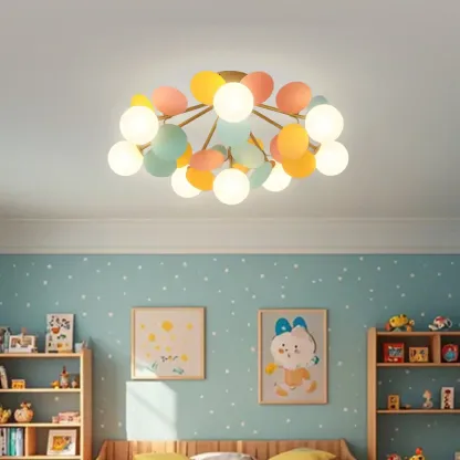 Modern Bedroom Glass Ball Semi Flush Mount Ceiling Light Image - 8