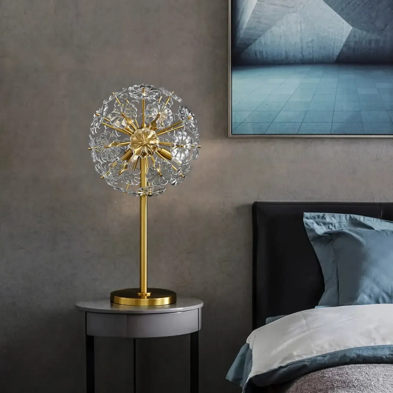 Glamorous Globe Crystal Table Lamp Gold Metal for Living Room Image - 3