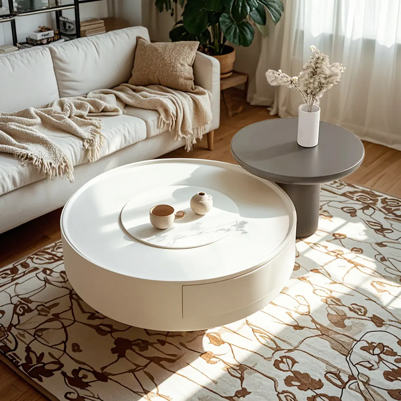 White Stone Bunching Coffee Tables with Tray Tops and Storage Included Image - 1 | homeyfad