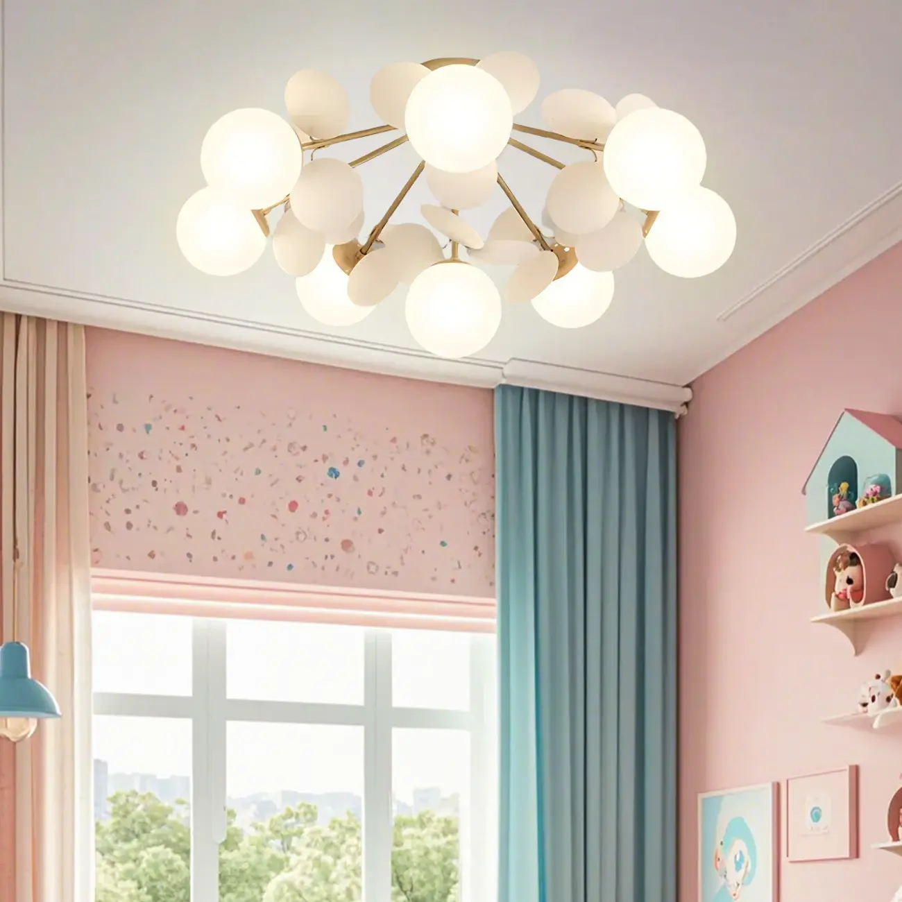Modern Bedroom Glass Ball Semi Flush Mount Ceiling Light Image - 5 | homeyfad