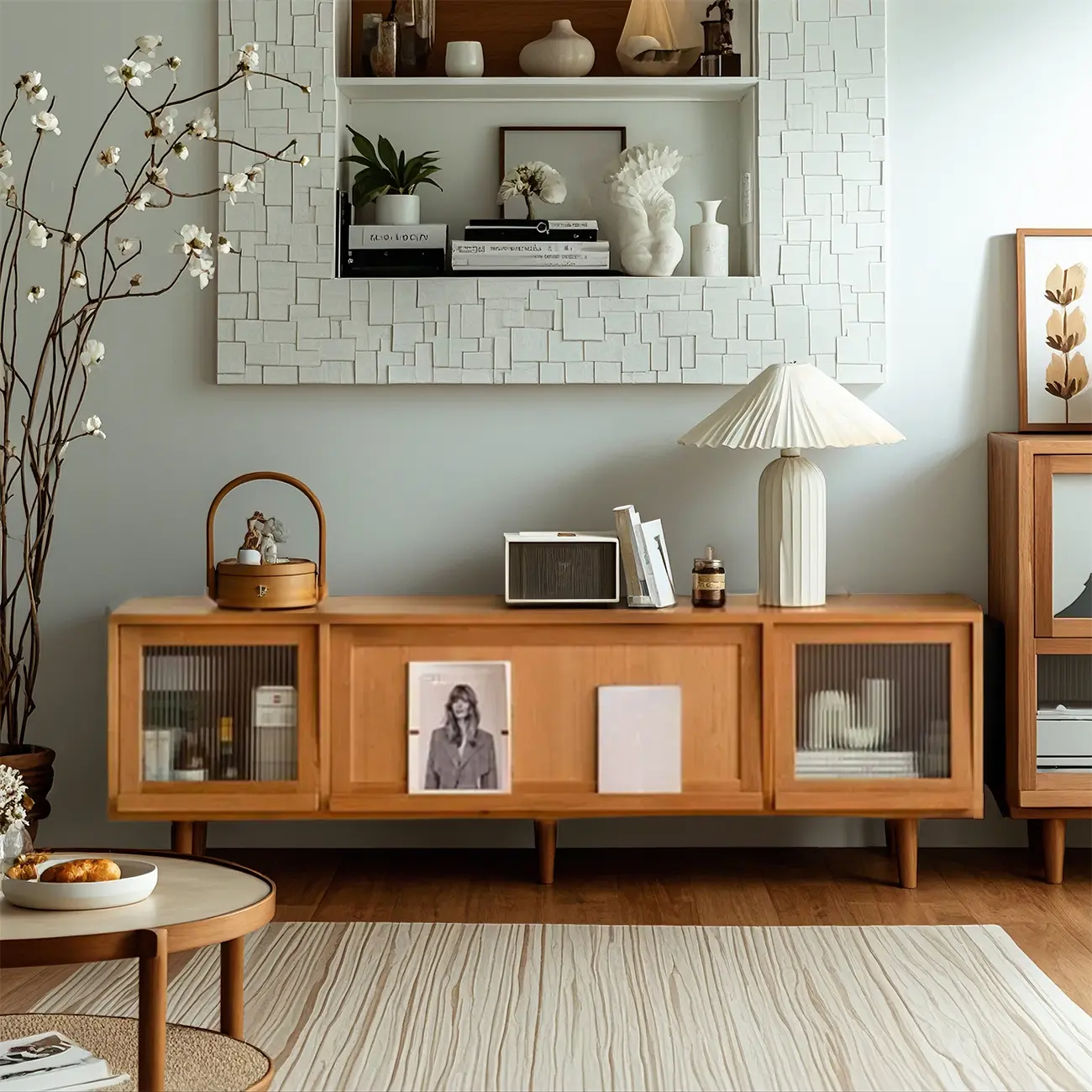 Stylish Wooden TV Stand with Shelves for Living Room Image - 1 | homeyfad