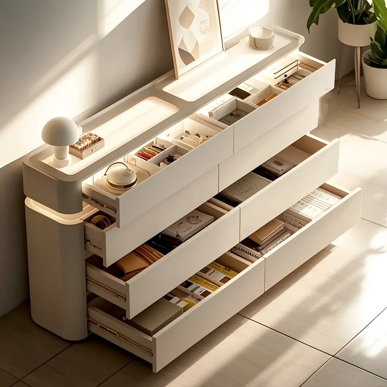 Minimalist Wooden Dresser with LED Lights for Bedroom Image - 1