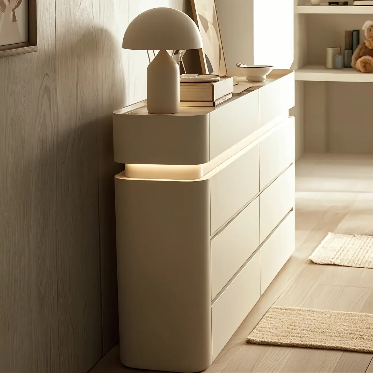 Minimalist Wooden Dresser with LED Lights for Bedroom Image - 3