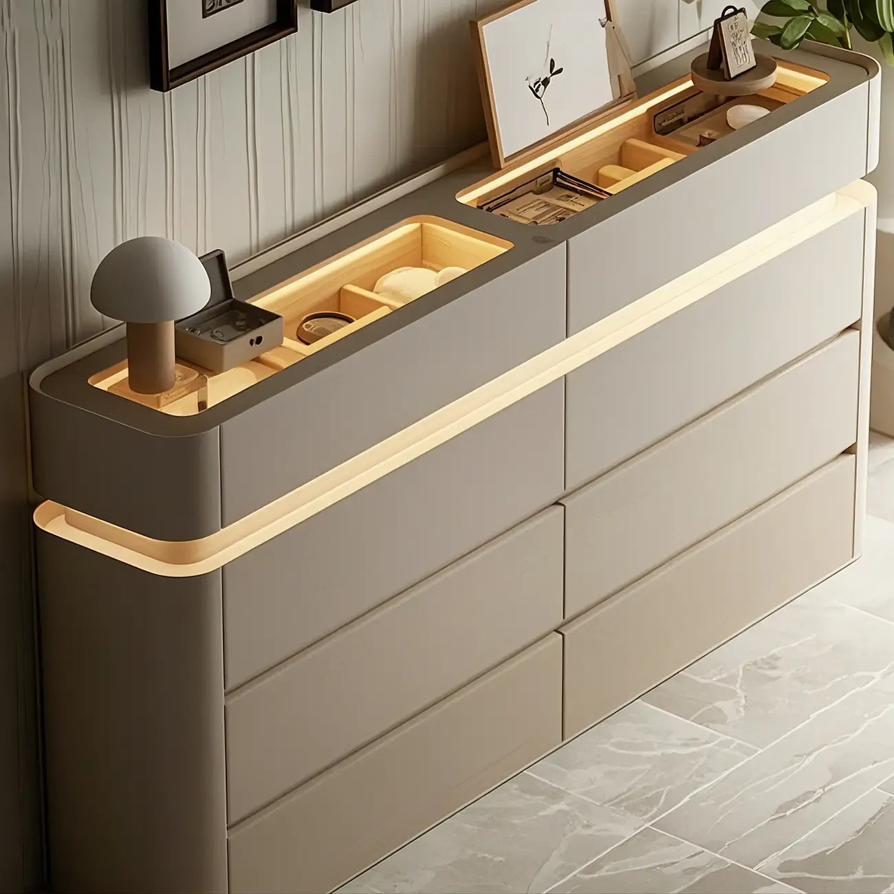 Minimalist Wooden Dresser with LED Lights for Bedroom Image - 4