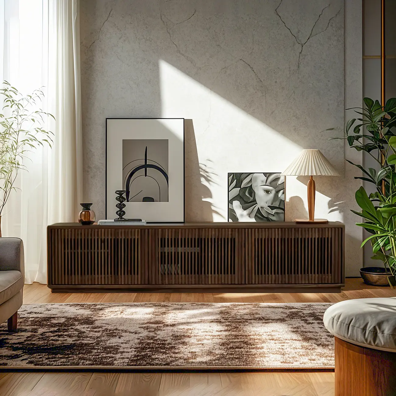 Traditional Rectangle Wooden TV Stand with Cabinets for Home Image - 1 | homeyfad